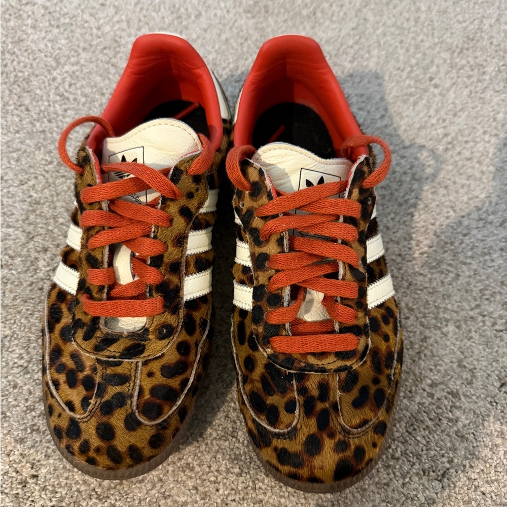 adidas Leopard Print Sambas Sneakers with orange and White Accents